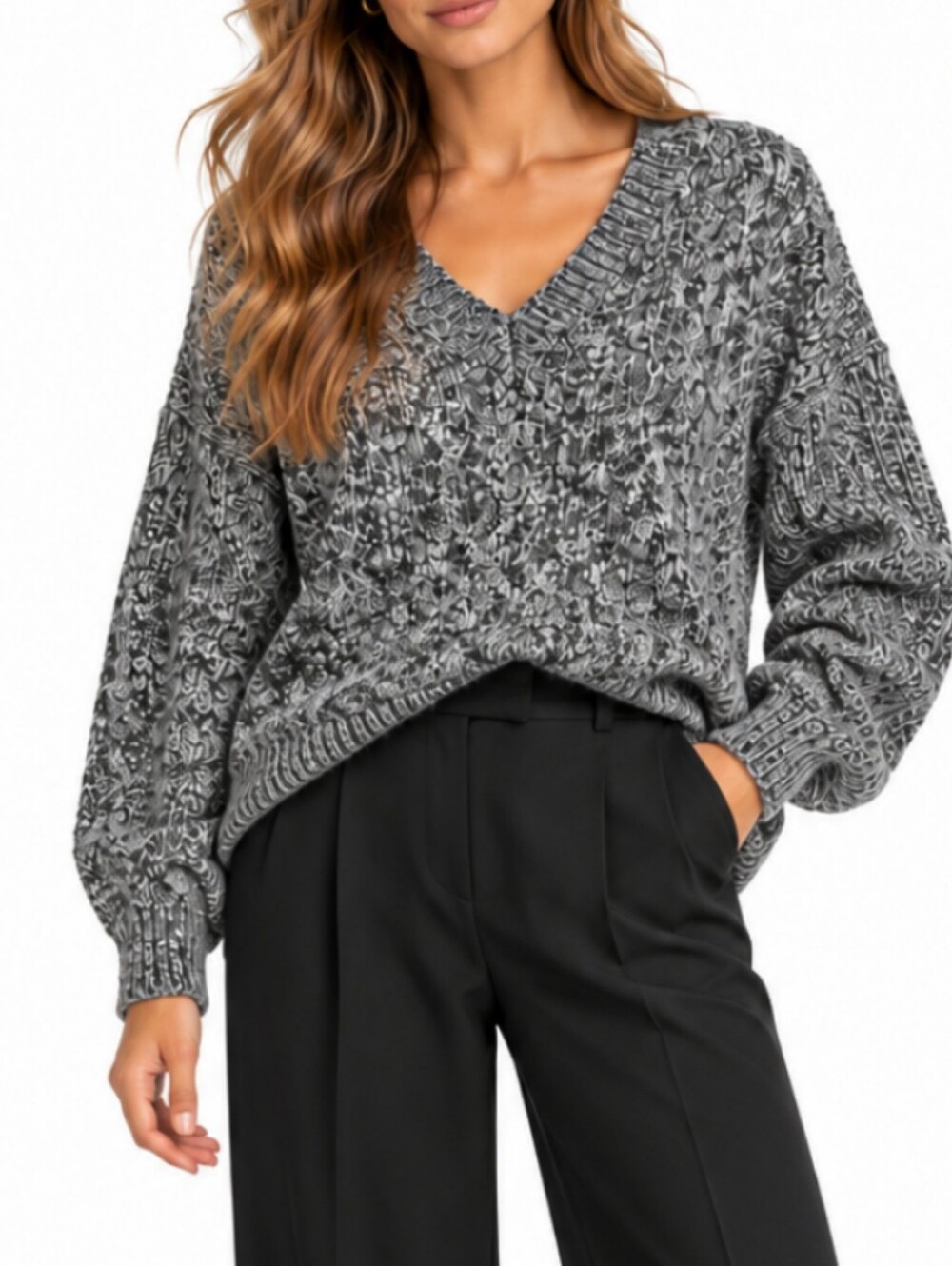 Vince Gray Marled Chunky Knit Sweater Large Wool Cashmere Slouchy Quiet Luxury